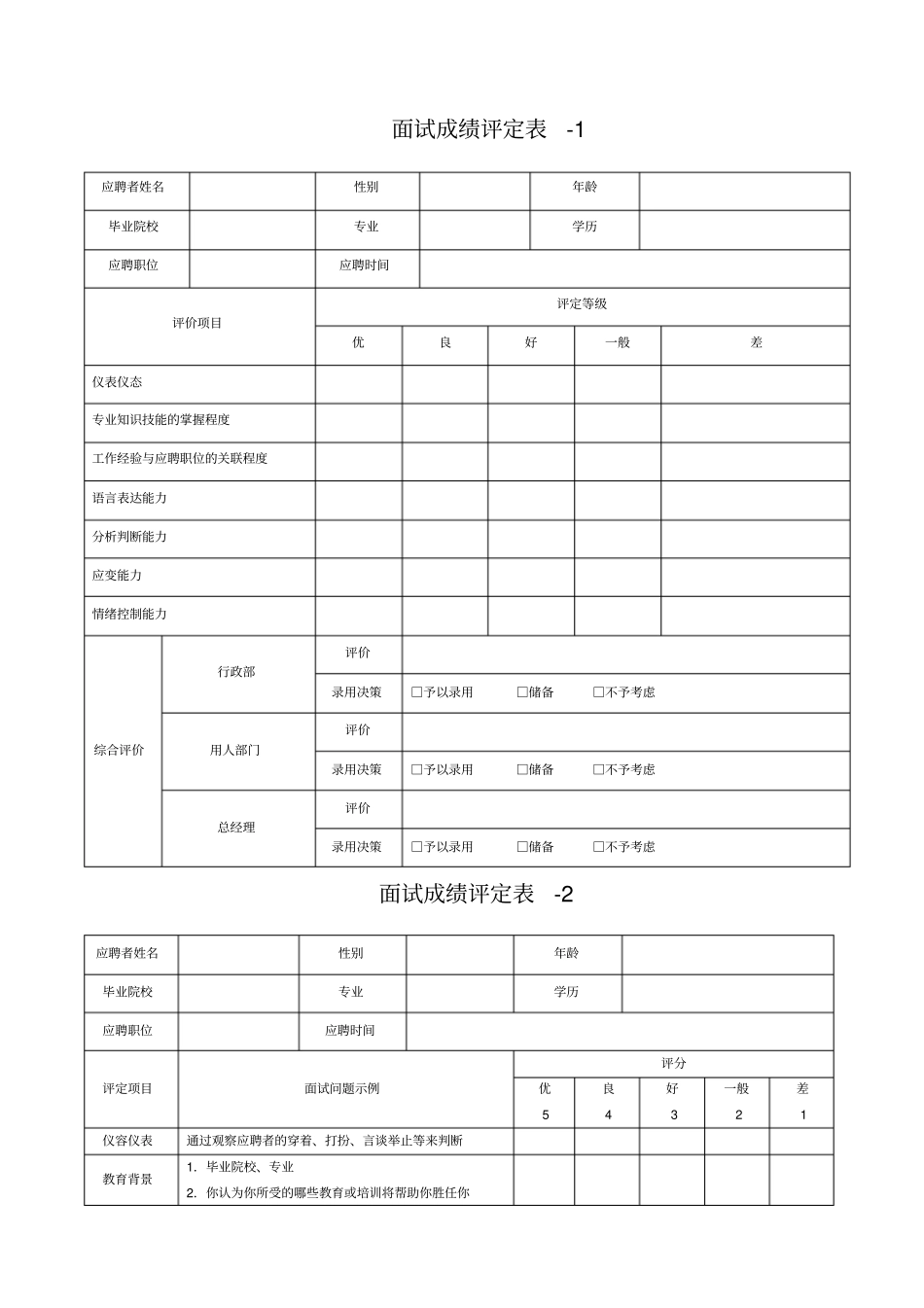 人员面试记录表_第2页