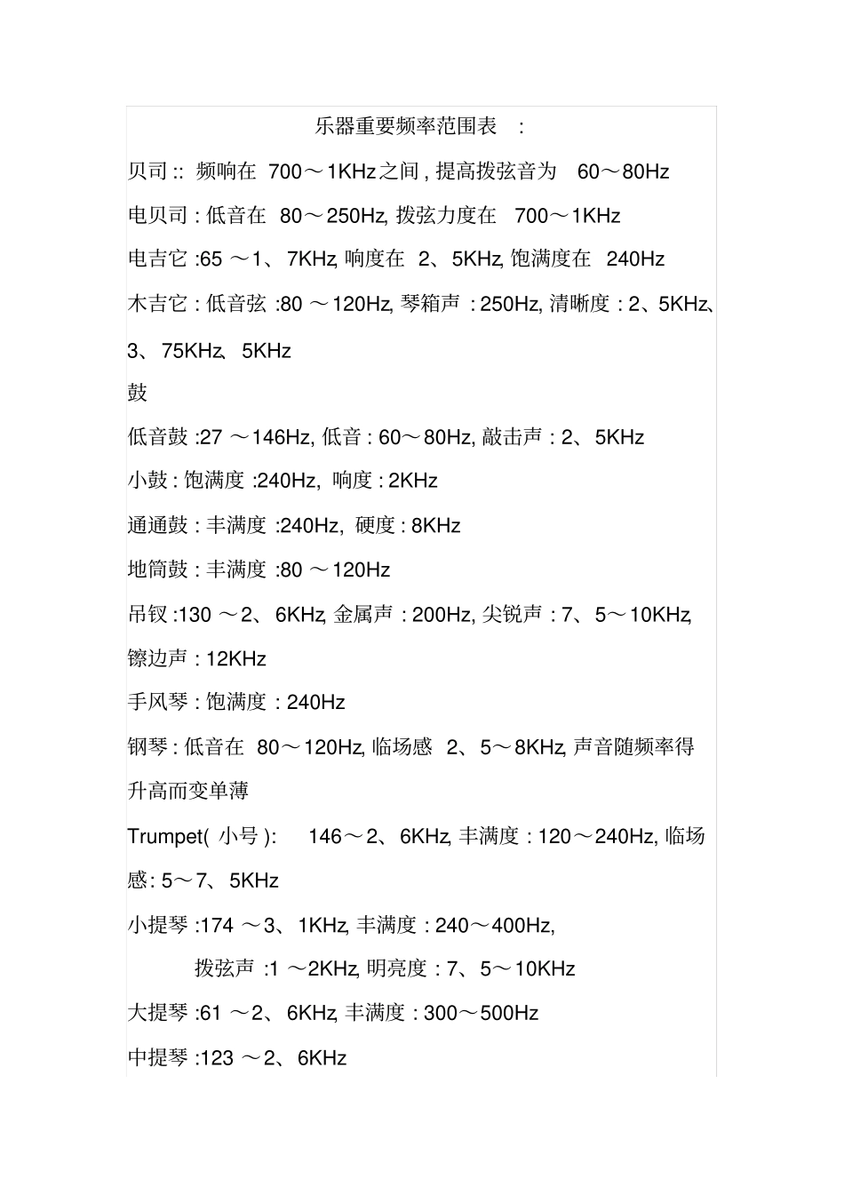 人声及各乐器频率范围表_第2页
