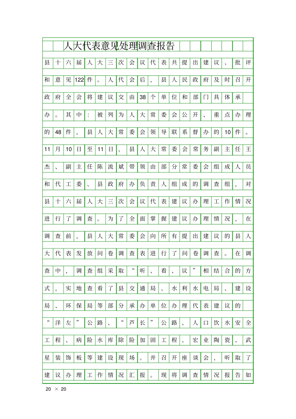人大代表意见处理调查报告精品工作报告_第1页
