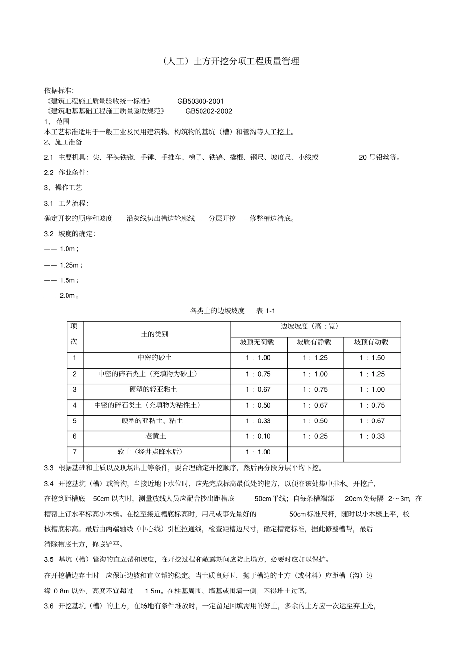 人工土方开挖分项工程质量管理_第1页