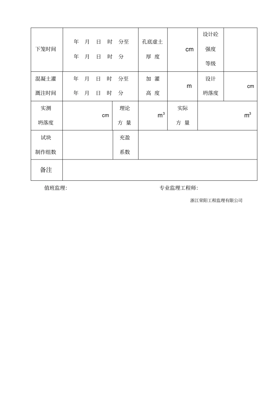 人工挖孔桩施工监理旁站记录表_第2页
