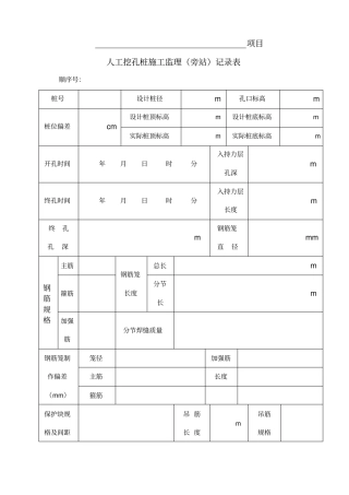 人工挖孔桩施工监理旁站记录表