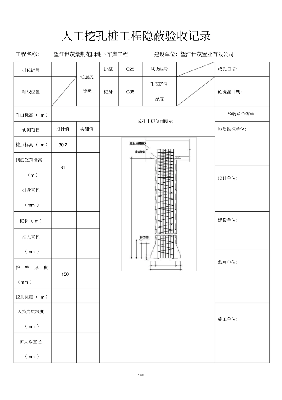 人工挖孔桩隐蔽工程验收记录_第1页