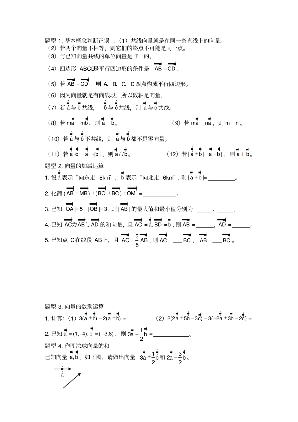 人教A版数学必修四数学必会基础题型——平面向量_第2页