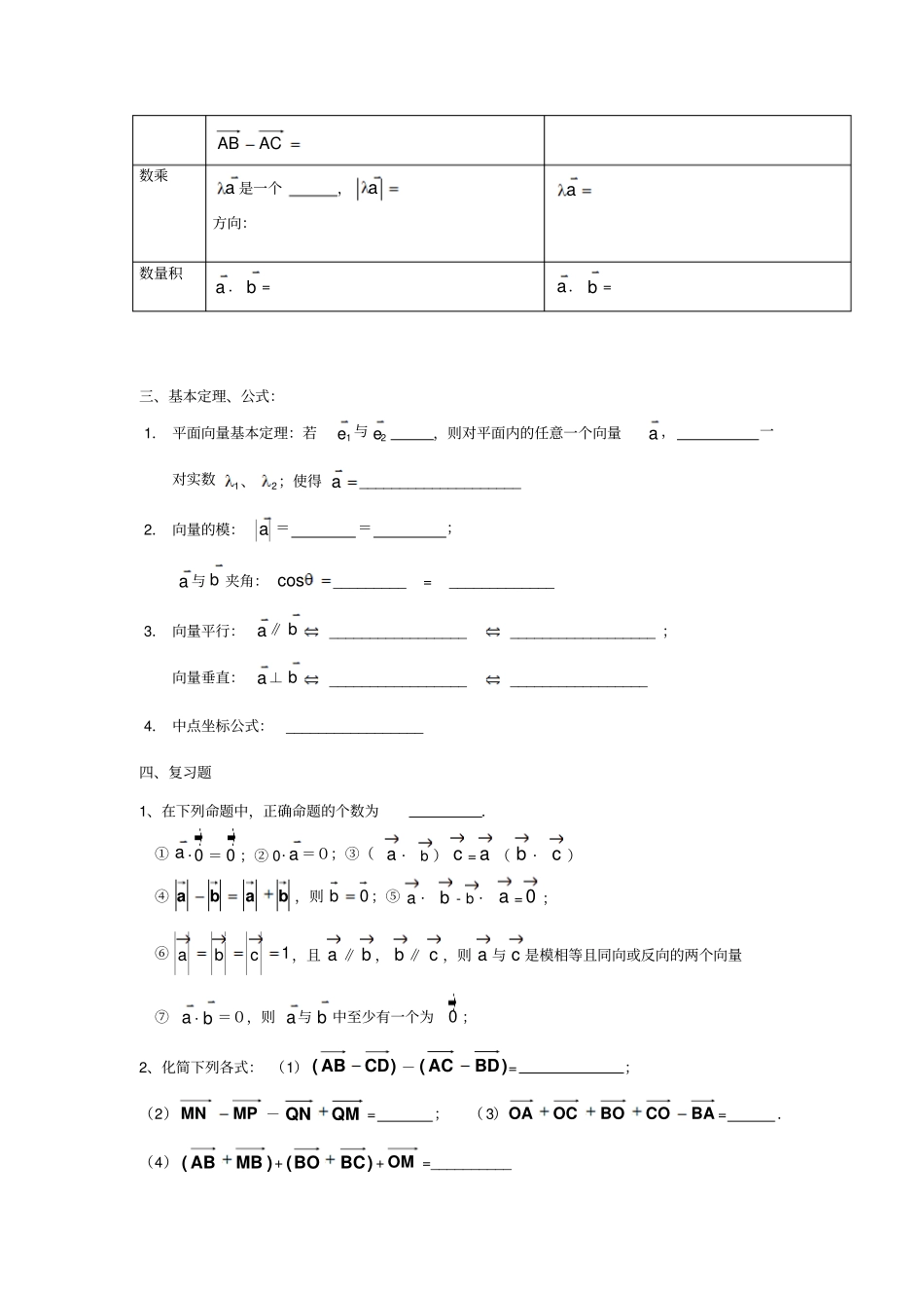 人教A版高中数学必修四必修4平面向量期末复习_第2页