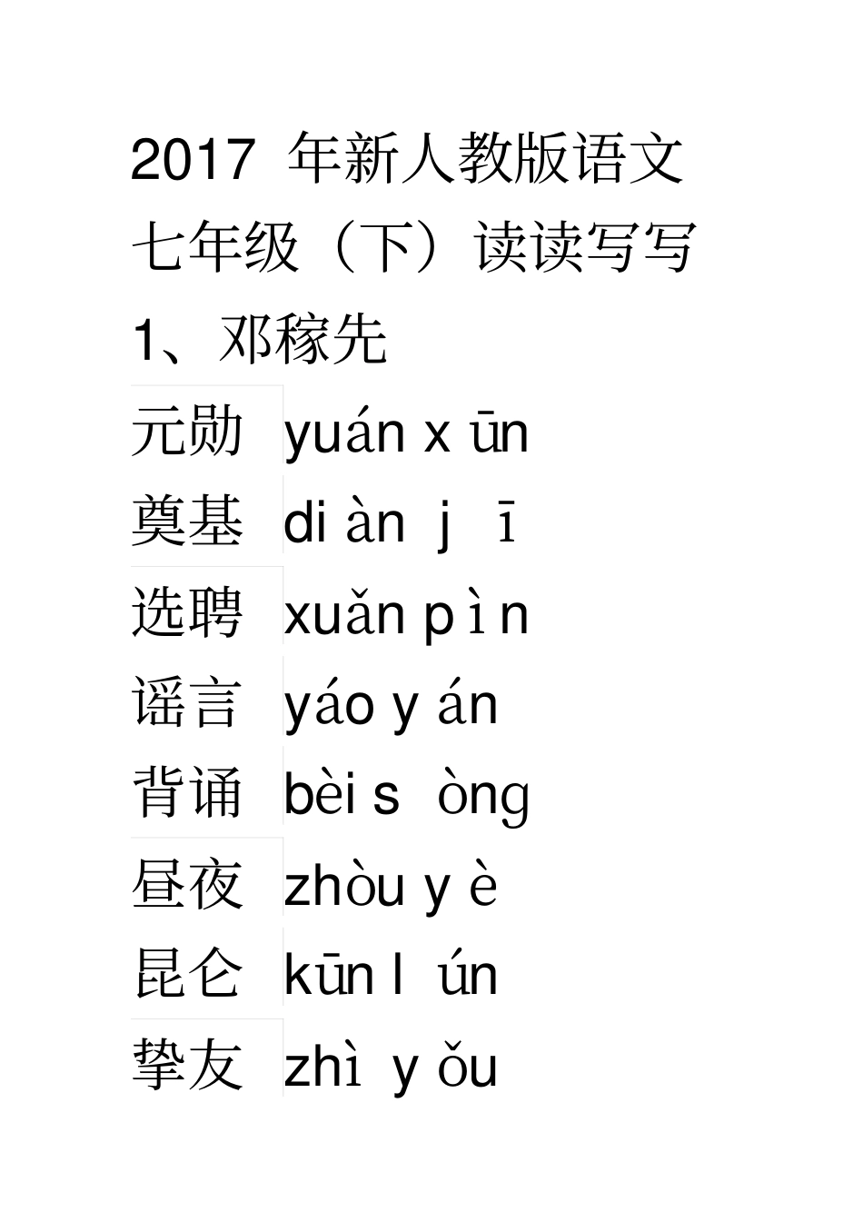 人教新教材语文七下读读写写注音分析_第1页