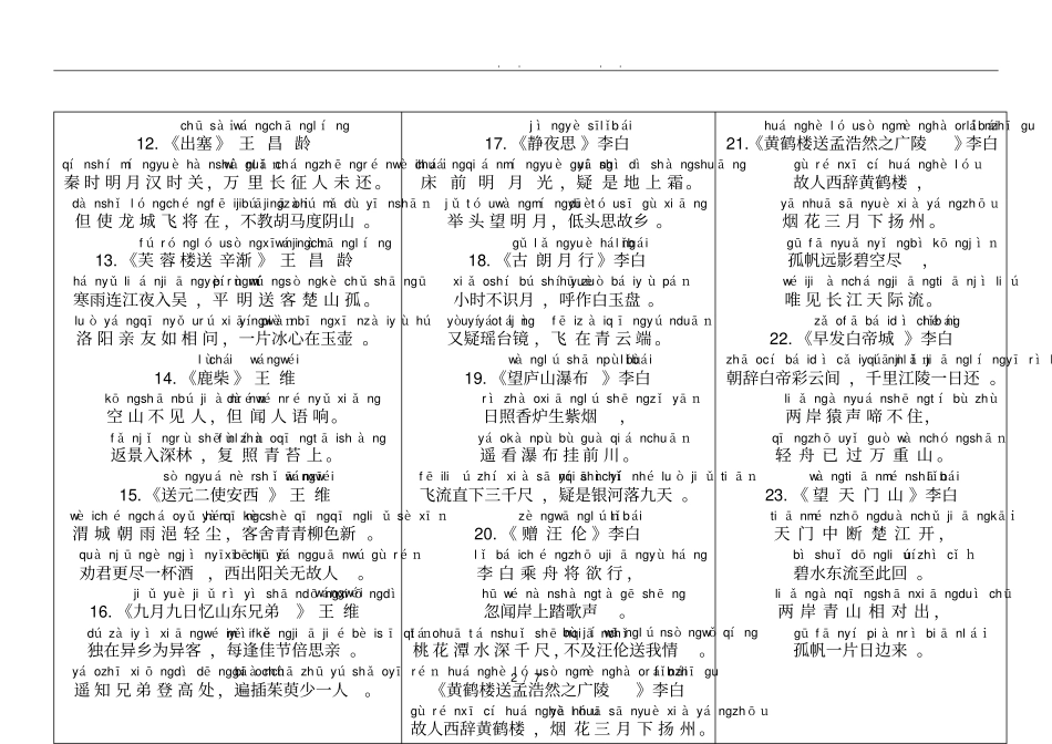人教新课标小学生必背古诗75首带拼音打印版_第2页