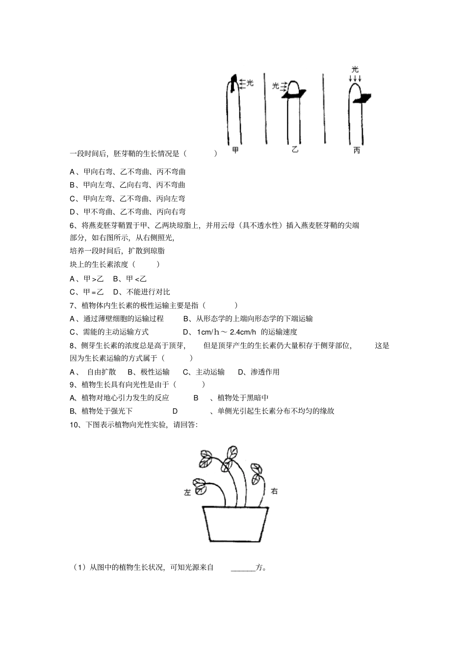 人教新课标高中生物必修三植物的激素调节测试题_第3页