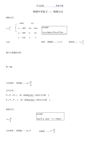 人教版-初中物理-公式大全—公式变形—精华