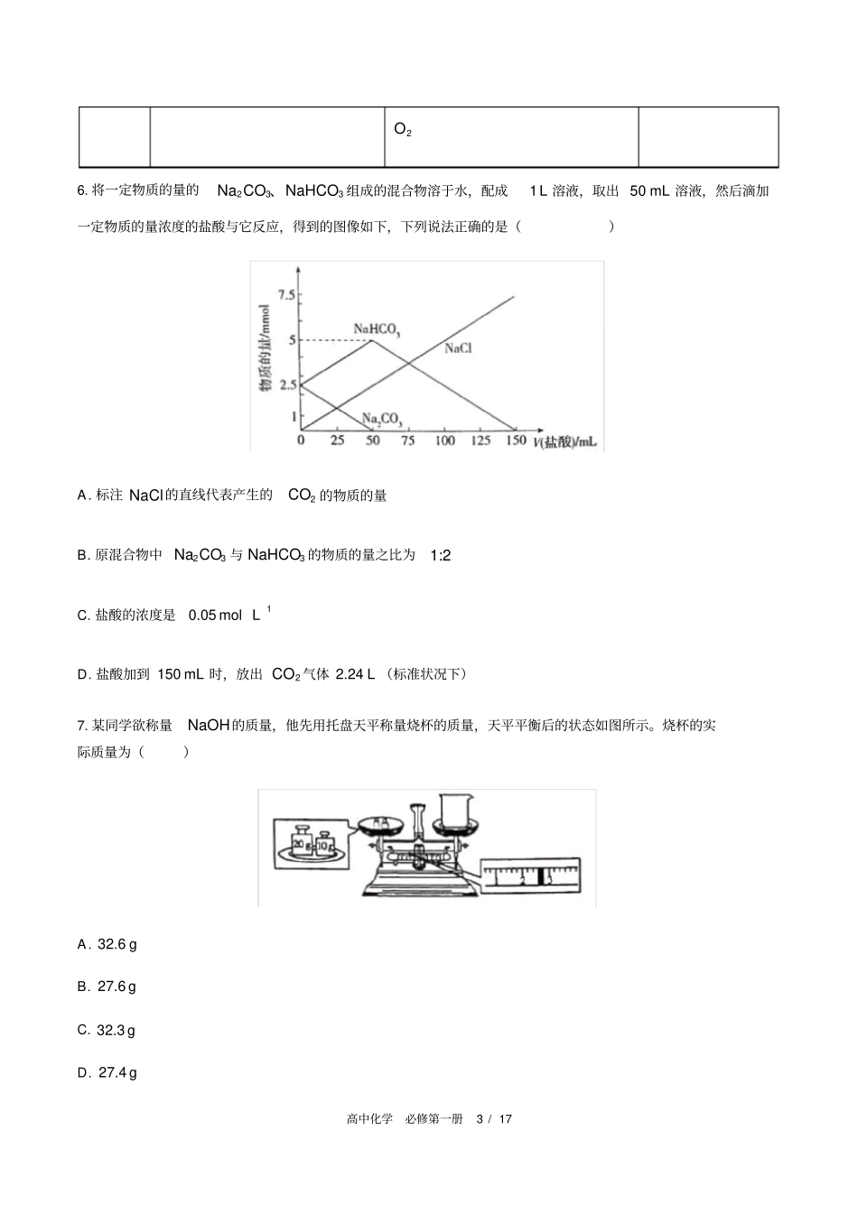 人教版2019高中化学必修第一册：综合测试含答案与解析_第3页