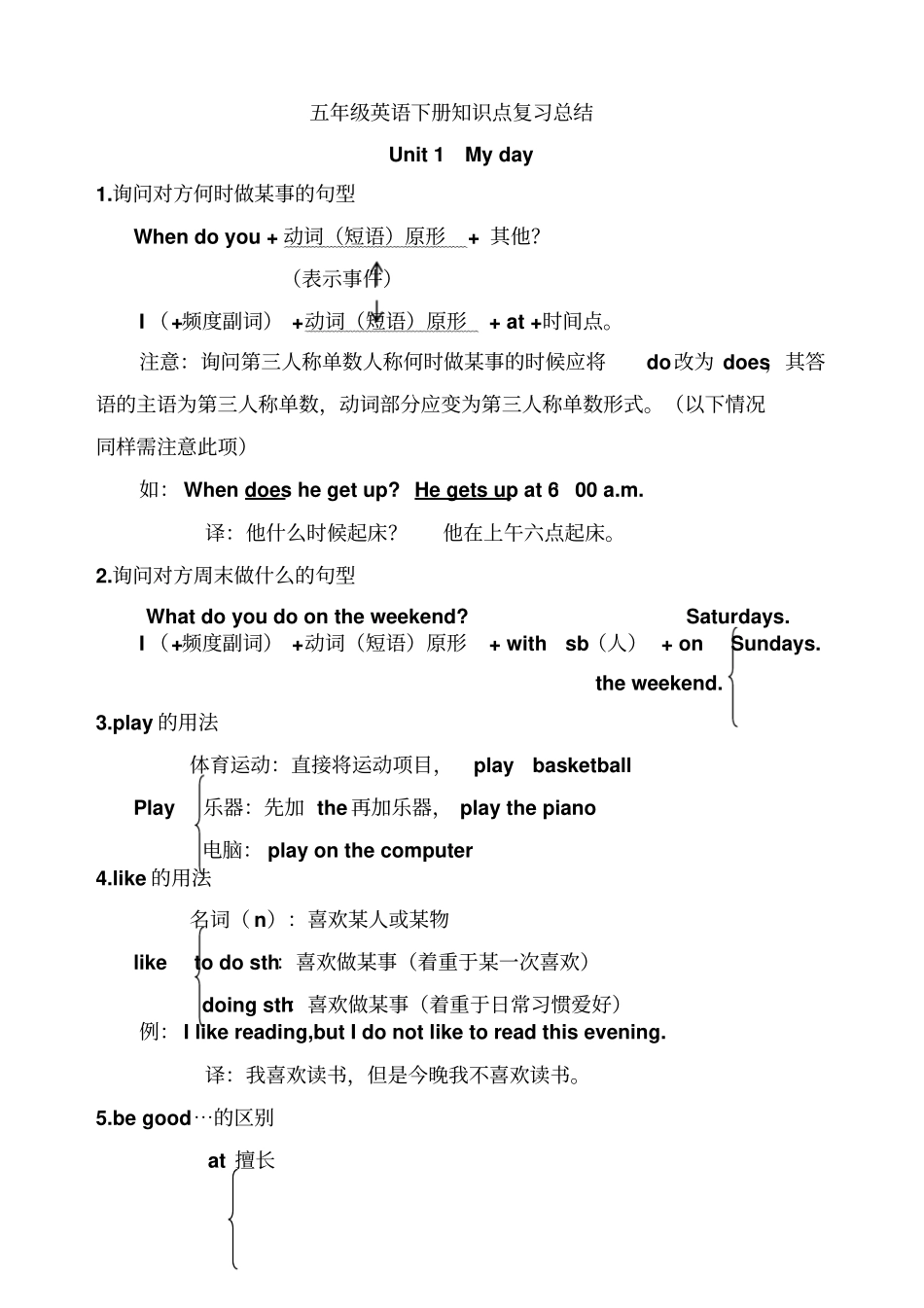 人教版PEP五年级下册英语知识点复习总结_第1页