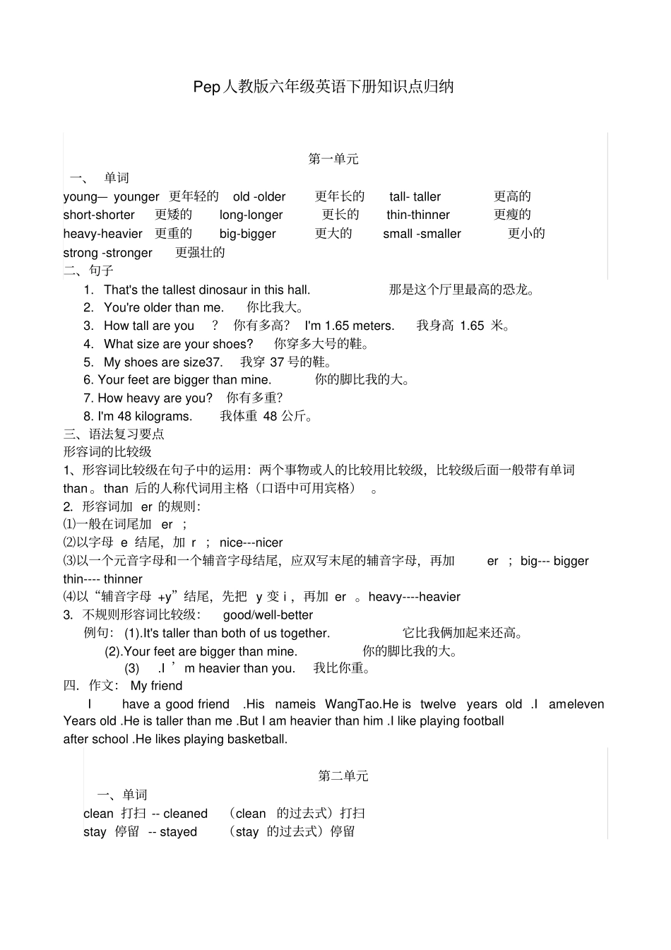 人教版pep六年级英语下册期末复习知识点_第1页