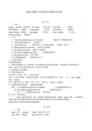 人教版pep六年级英语下册期末复习知识点