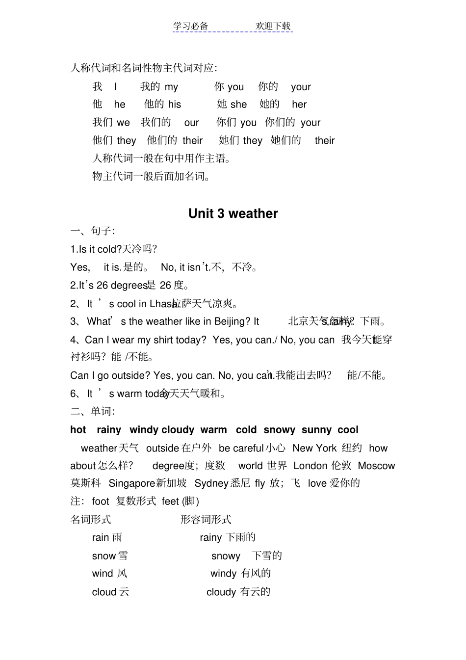 人教版pep四年级英语下册知识点归纳总结_第3页