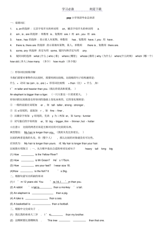 人教版pep小学英语单词句型课文总串讲