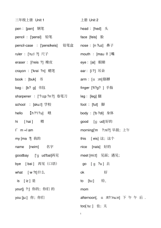 人教版PEP小学英语单词表带音标分析