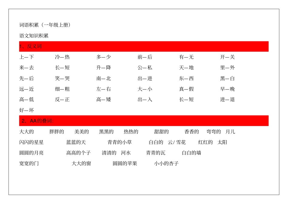 人教版一年级语文上册好词语积累分析_第1页