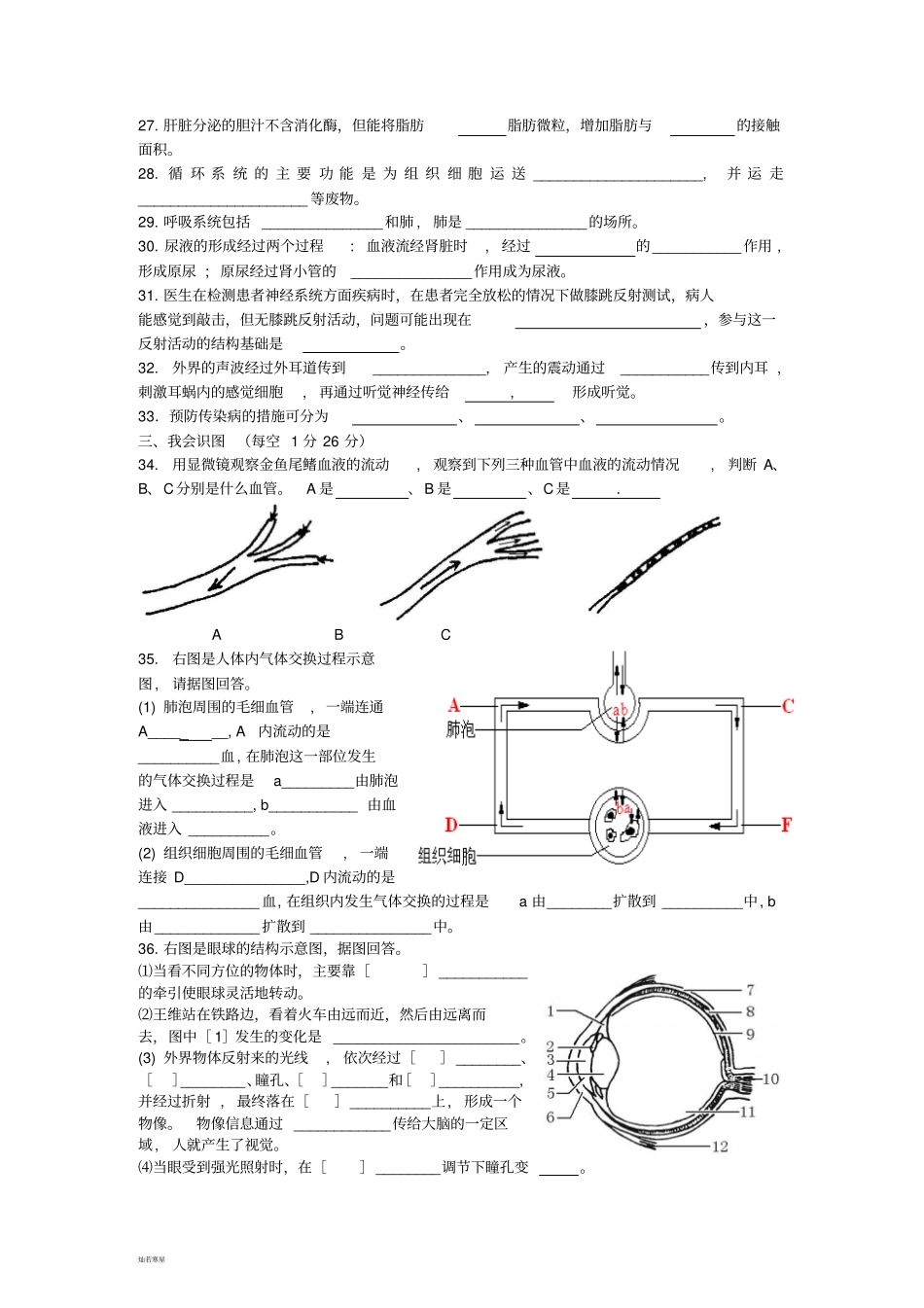 人教版七下生物下期末试卷_第3页
