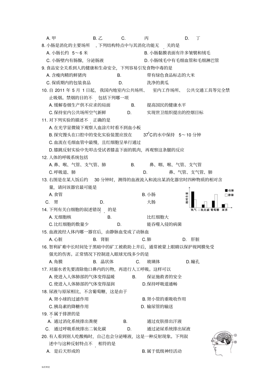 人教版七下生物期末考试试卷_第2页