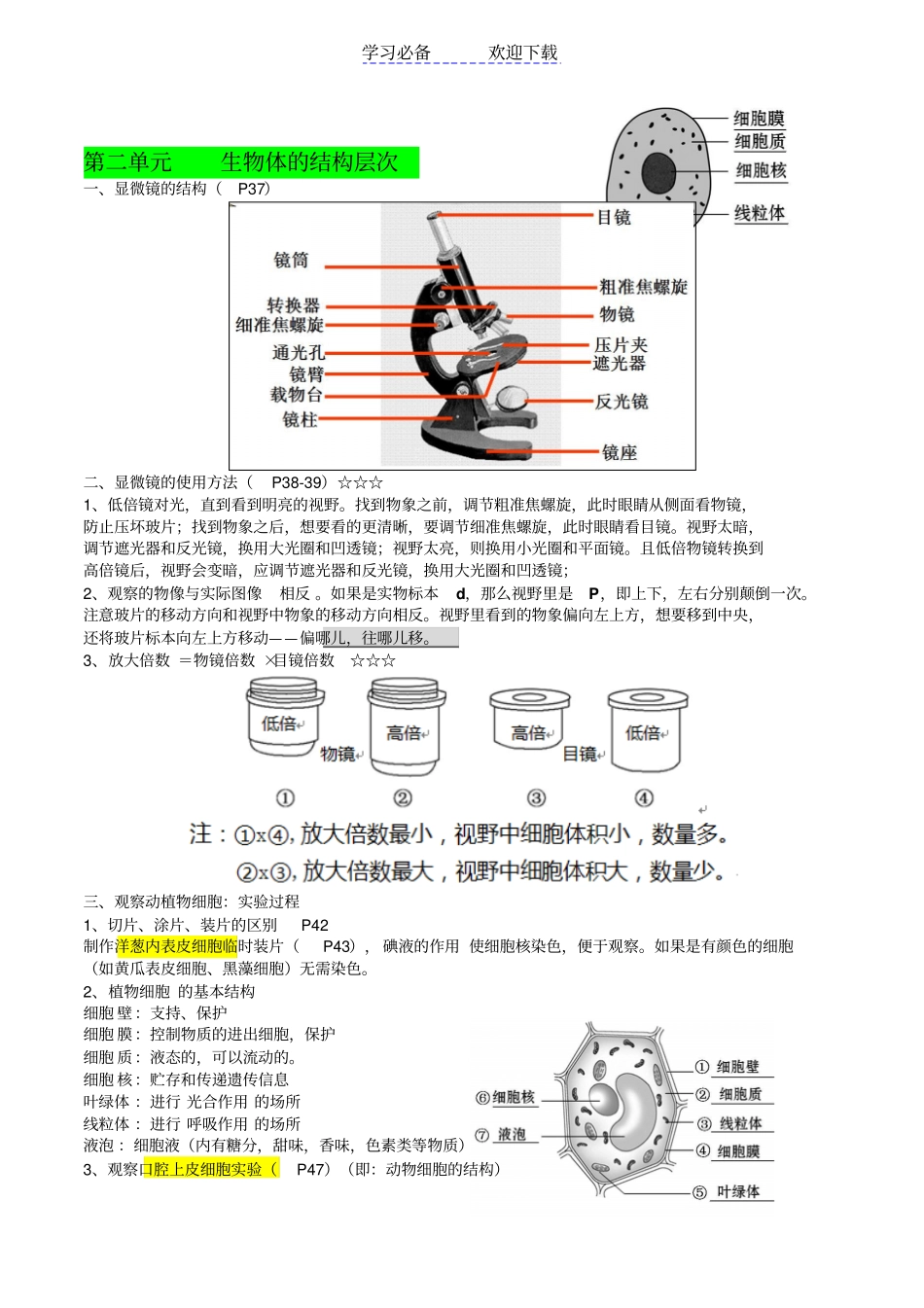 人教版七年级上册生物复习提纲_第2页