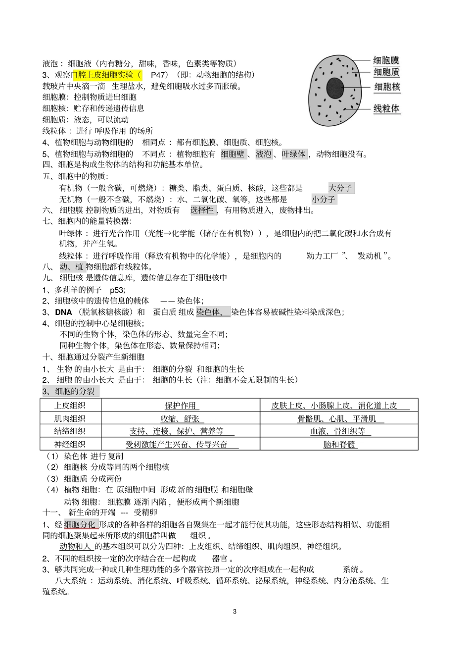 人教版七年级上册生物复习提纲讲解_第3页