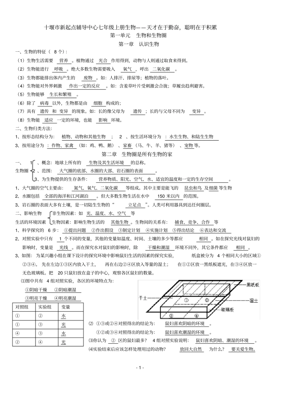 人教版七年级上册生物知识点归纳_第1页