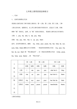 人教版七年级上册英语语法和练习
