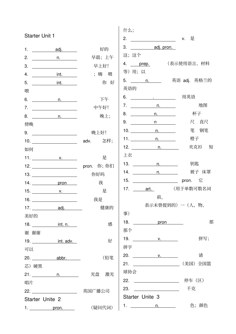 人教版七年级上英语单词中文_第1页