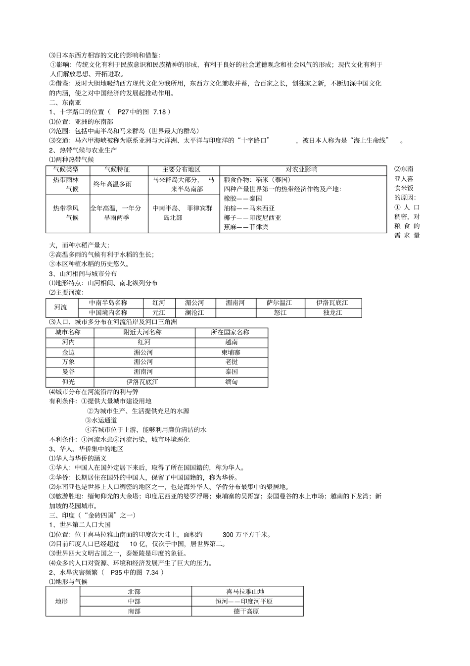 人教版七年级下册地理知识点归纳与总结_第3页