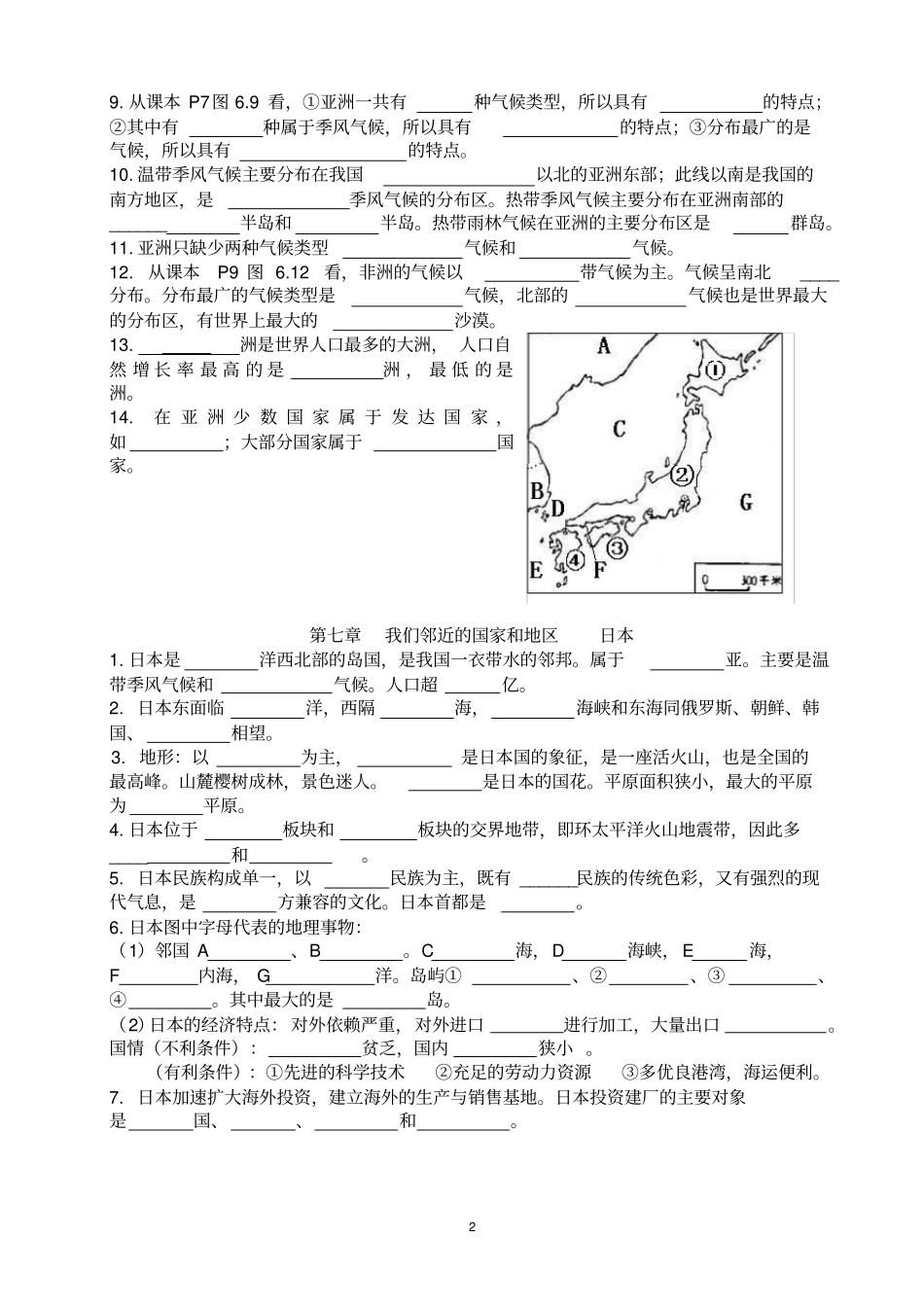 人教版七年级下册地理知识点填空,推荐文档_第2页