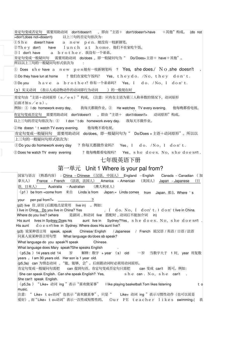 人教版七年级英语下册期末复习资料_第2页