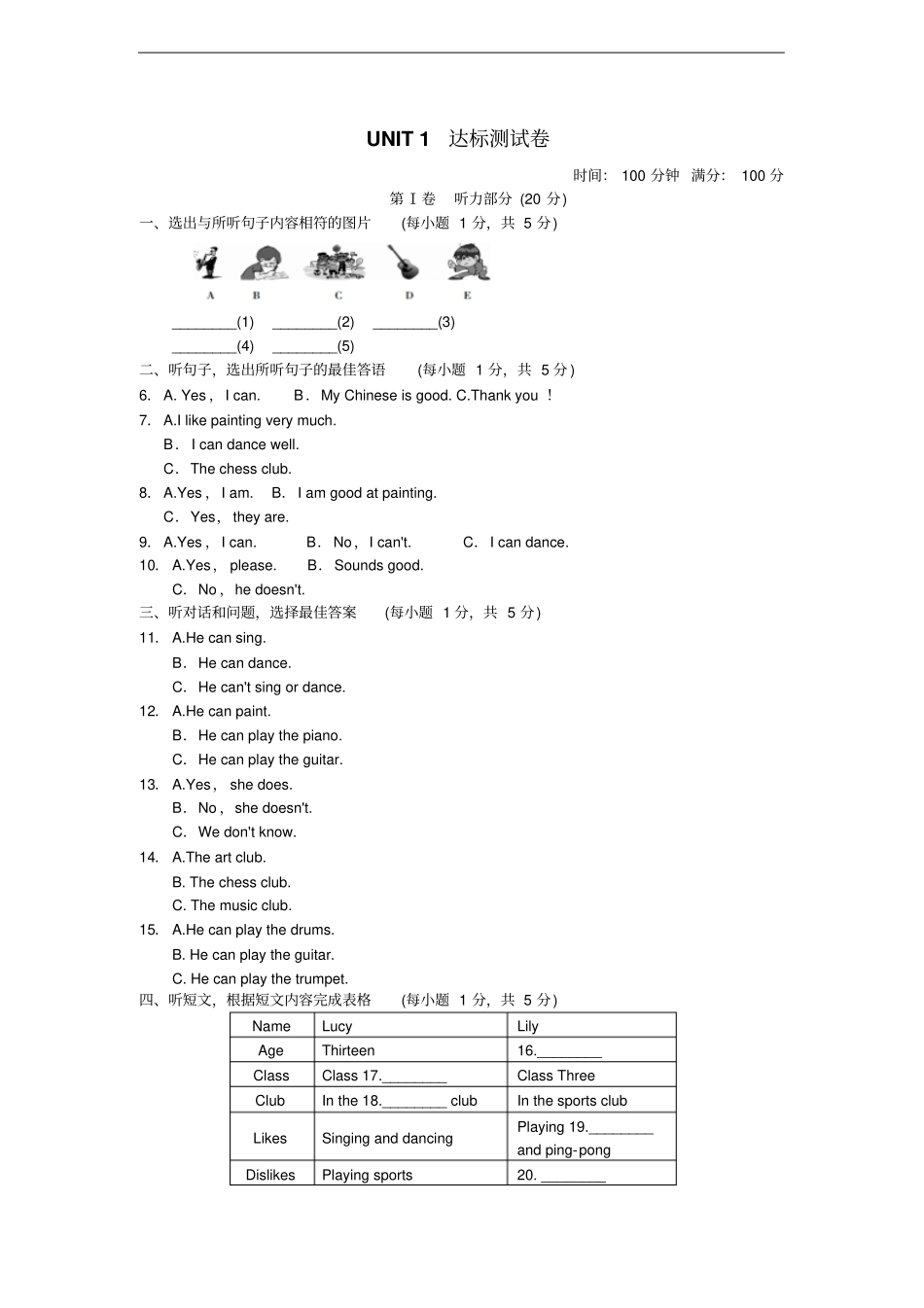 人教版七年级英语下册练习Unit1点拨训练试卷_第1页