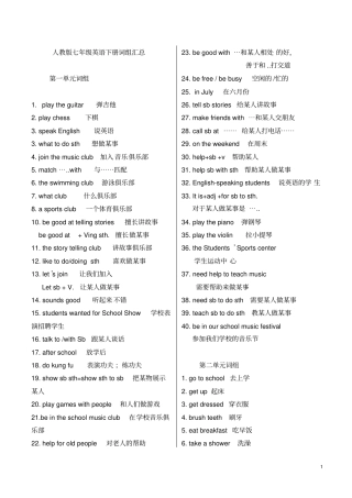 人教版七年级英语下册词组汇总