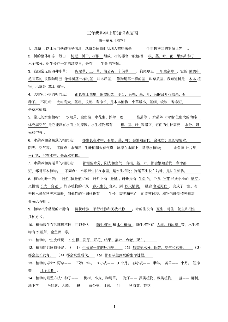 人教版三-六年级科学知识点汇总文档良心出品_第1页