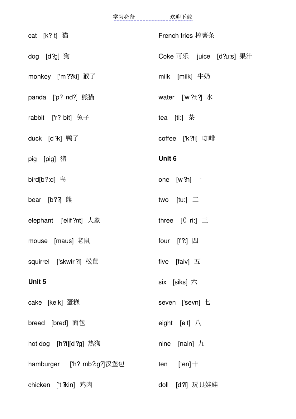 人教版三年级上册英语单词词汇带音标_第2页