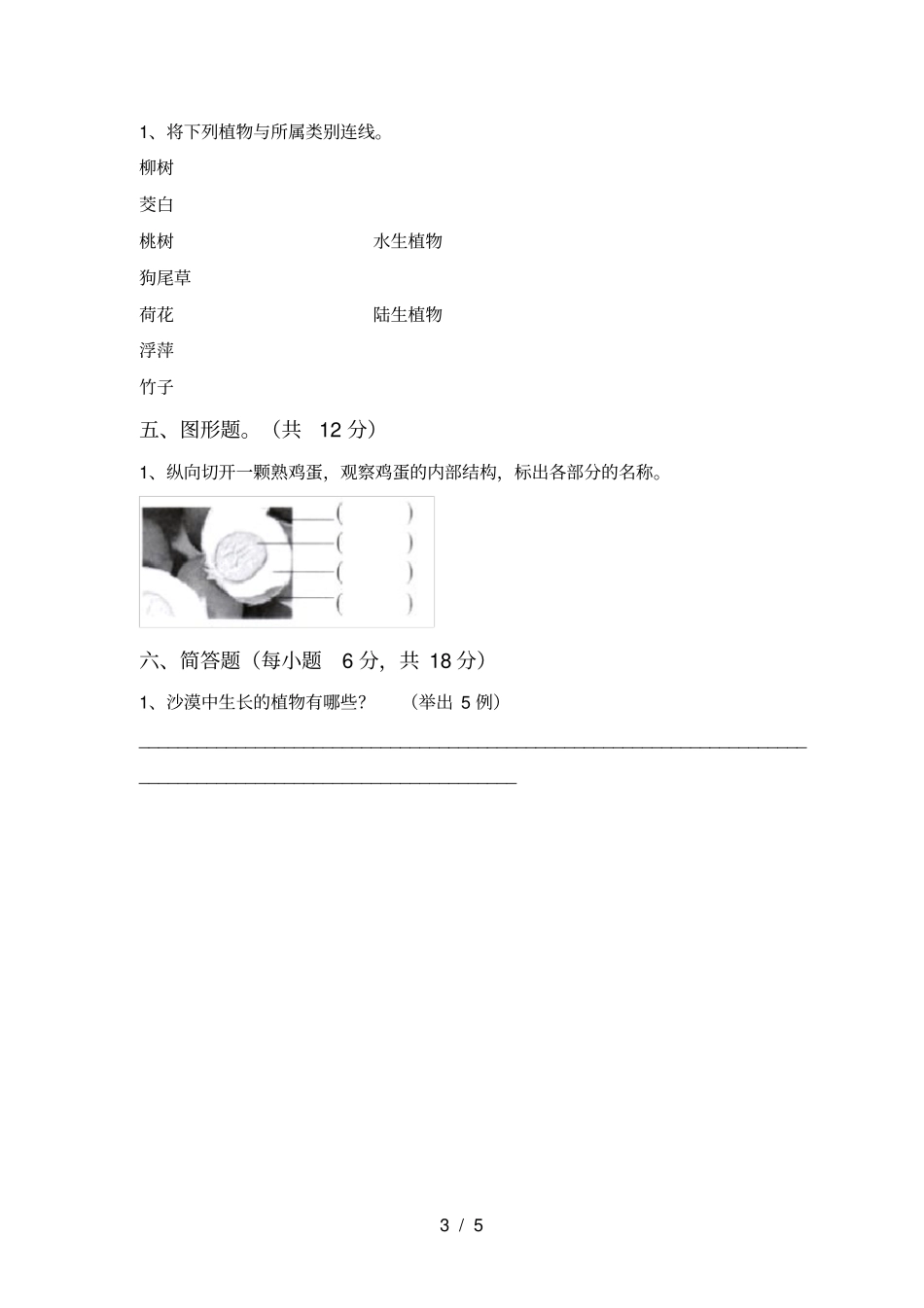 人教版三年级科学上册期中考试卷_第3页
