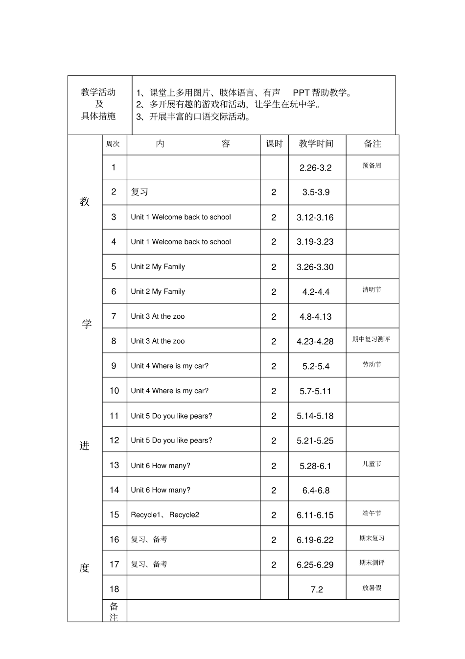 人教版三年级英语下册教学计划72531_第2页