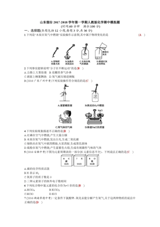人教版九年级上册化学期中模拟题