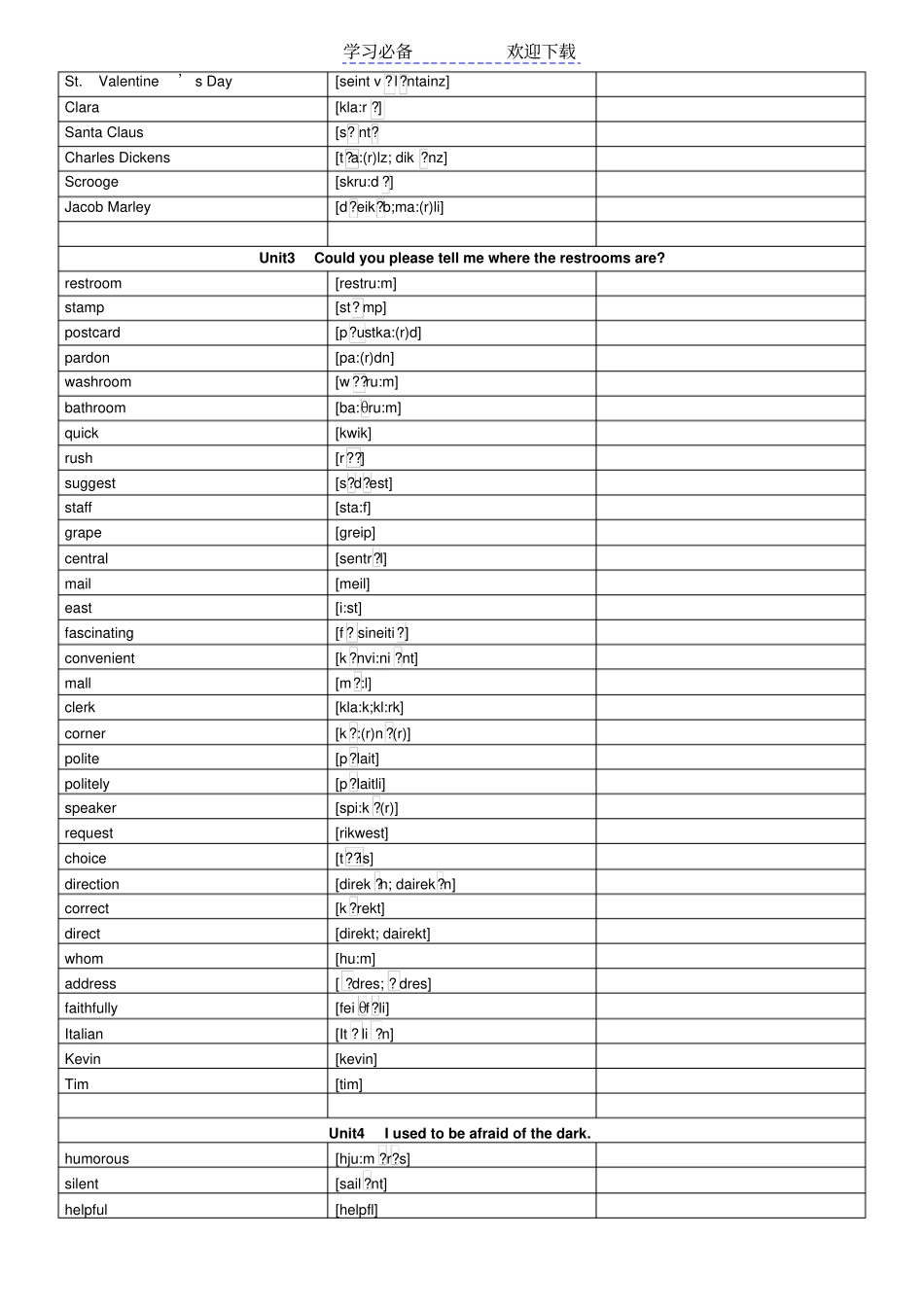 人教版九年级全册英语单词词汇表考汉语意思_第3页