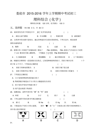 人教版九年级化学上册娄底期中考试初三