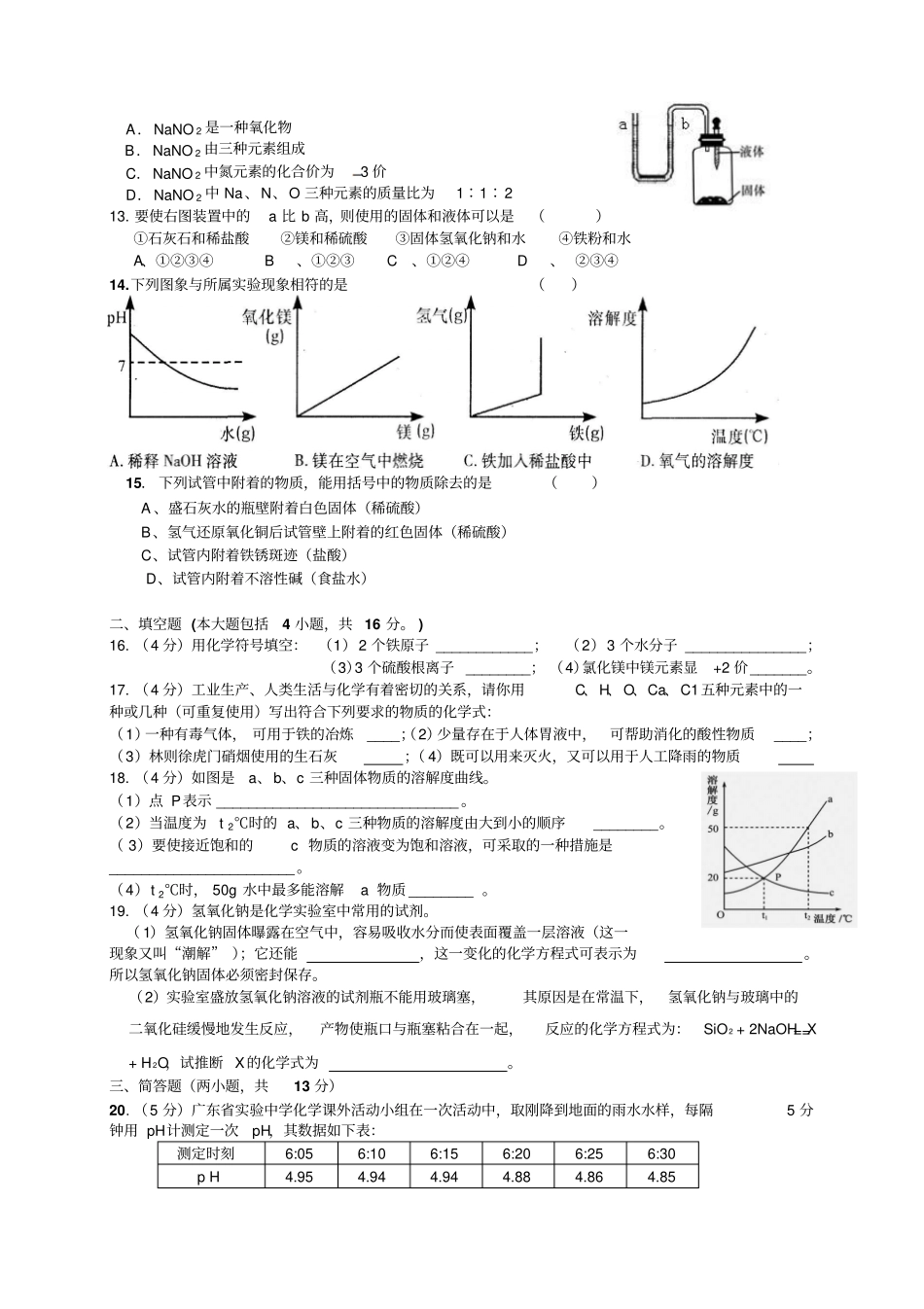 人教版九年级化学下册年3月城北中学月考试卷_第2页