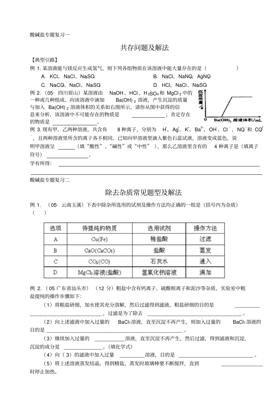 人教版九年级化学下册酸碱盐专题复习一_第1页