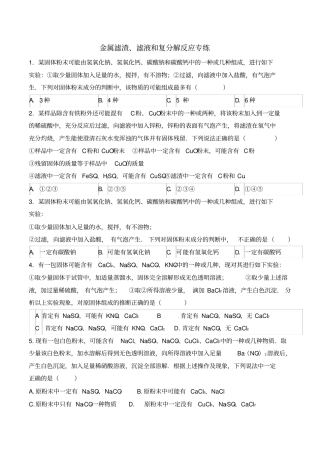 人教版九年级化学下册金属滤渣、滤液和复分解反应专练