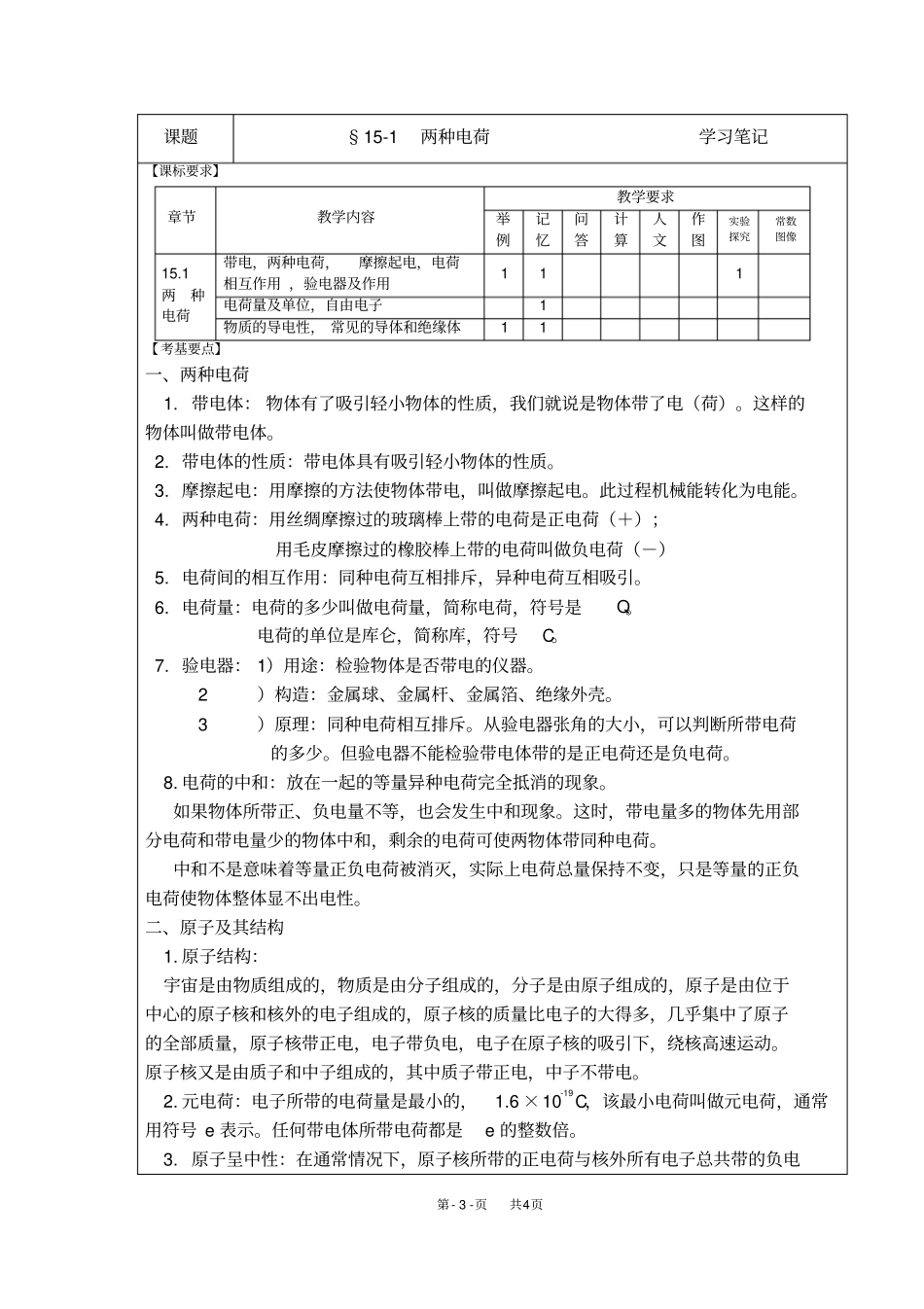 人教版九年级物理151两种电荷学习笔记_第3页