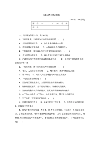 人教版九年级物理全册期末达标检测卷