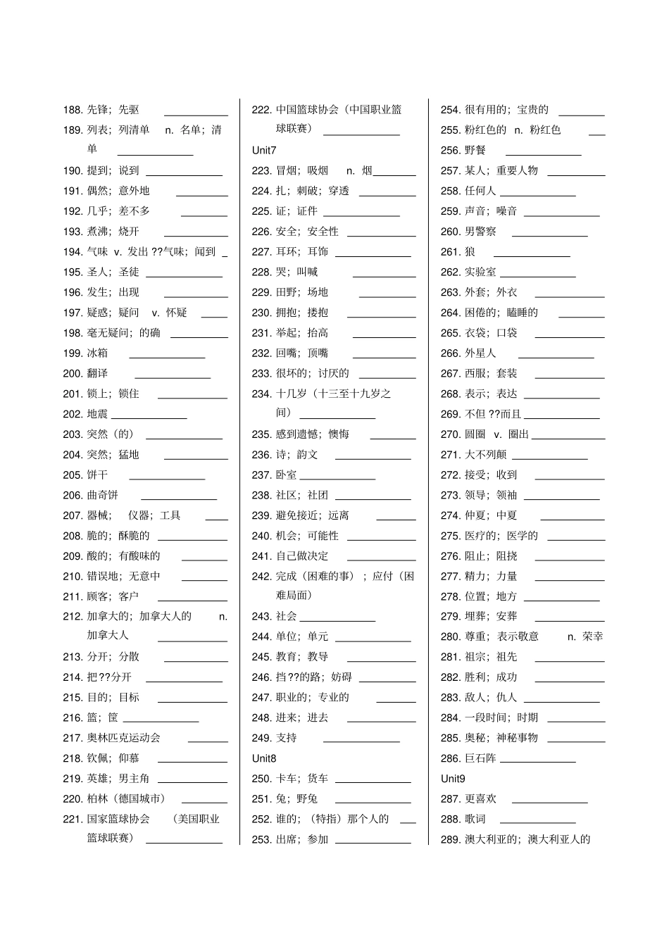 人教版九年级英语单词测试_第3页