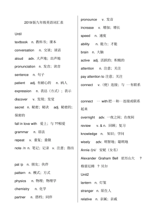 人教版九年级英语单词表