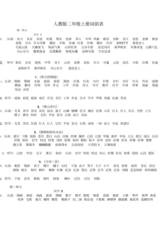 人教版二年级上册词语表1分析
