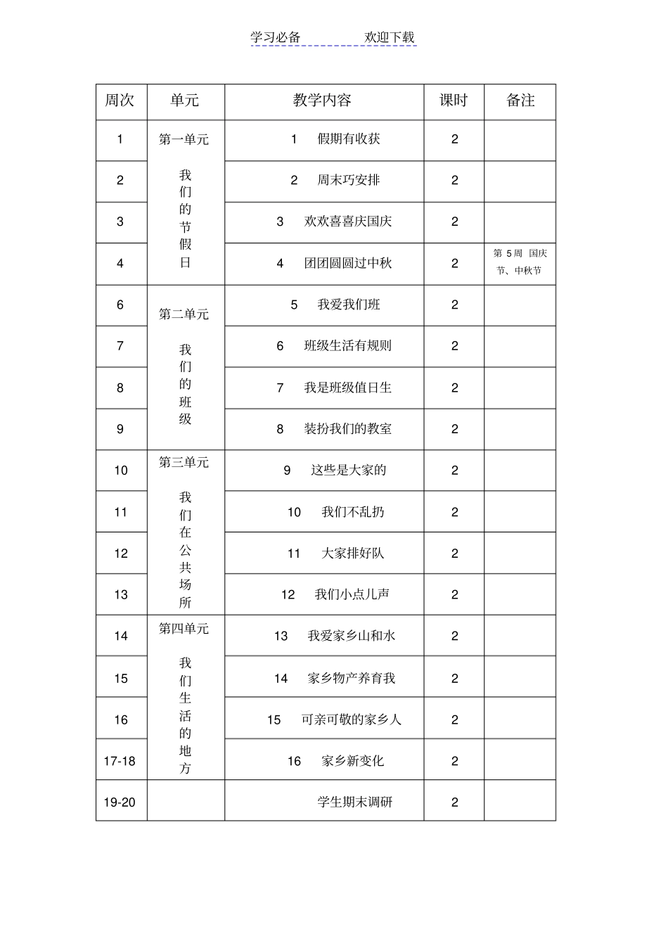 人教版二年级上册道德与法治教学计划_第3页