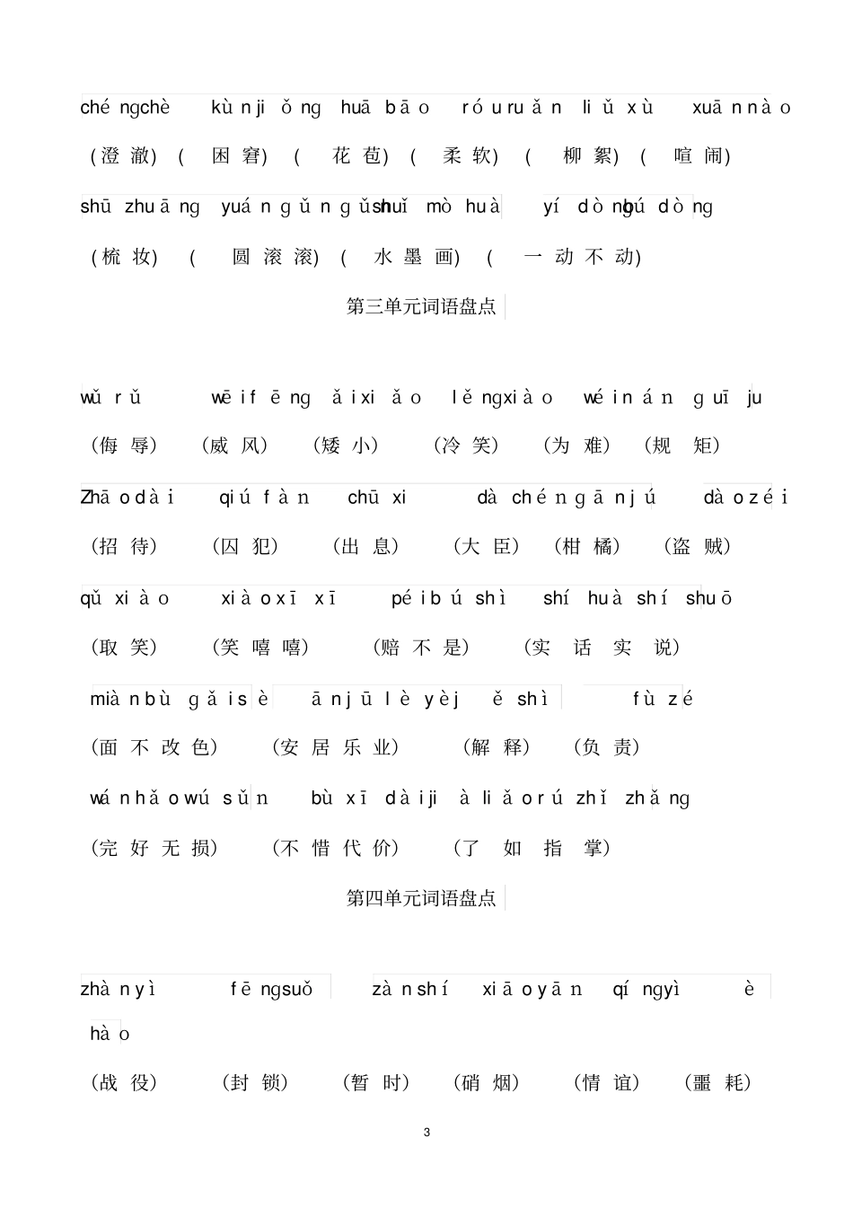 人教版五年级下册词语盘点及拼音讲解_第3页